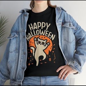 Black Unisex Medium Halloween Kitty Cat T-Shirt